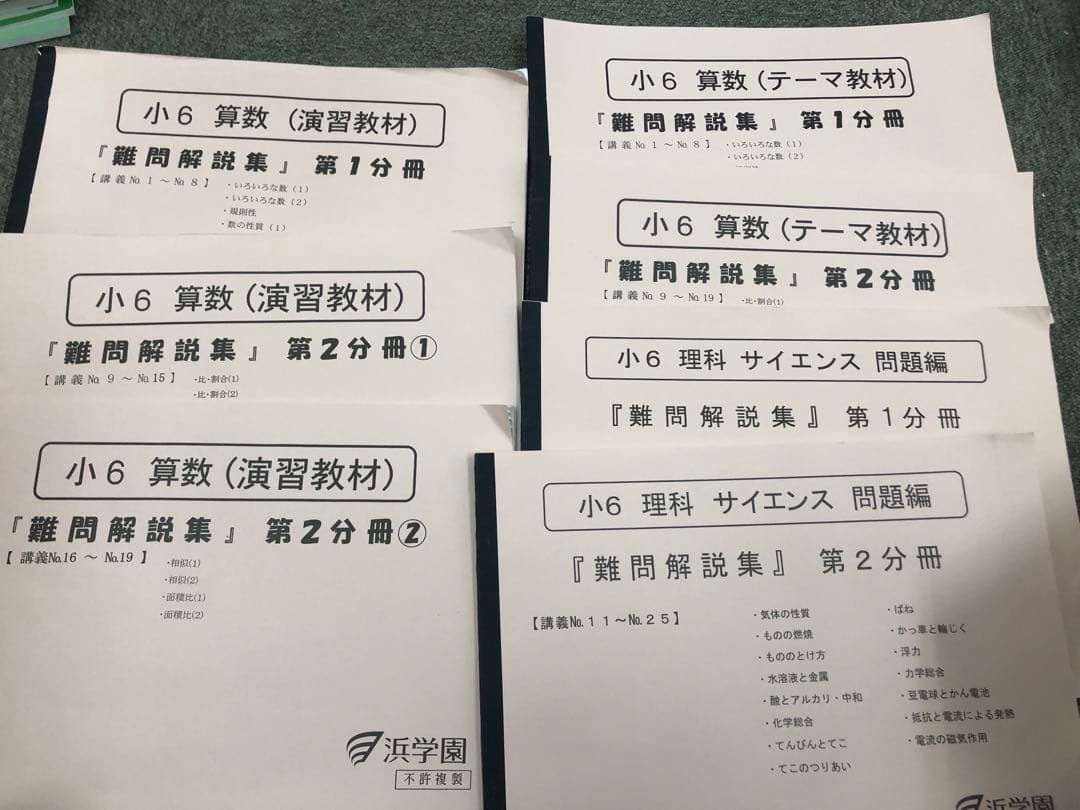 浜学園　小6　 国算理テキスト　2024年度版　中古状態おおむね良品　オススメ