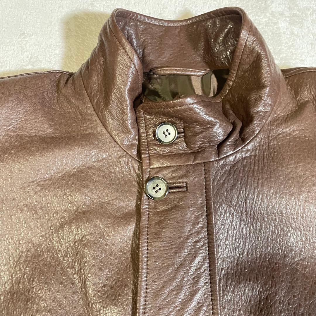 ヴィンテージ　ランバン　レザージャケット　オーストリッチ型押し　50 XL 茶色