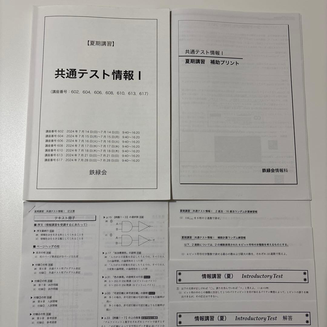 【鉄緑会】共通テスト情報I 夏期講習 鉄緑会情報科 未使用プリント付き 即日発送