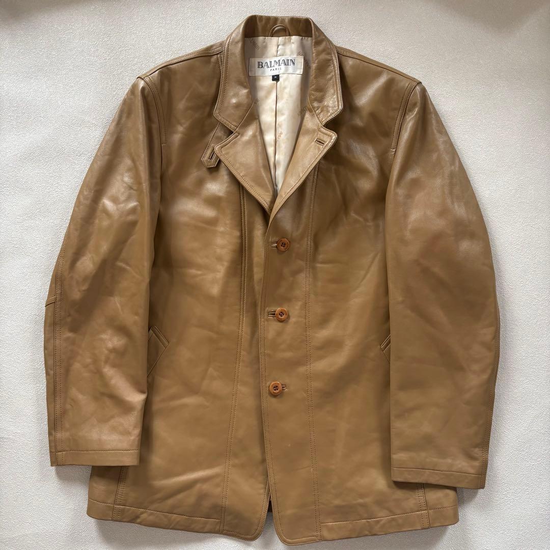 バルマン BALMAIN レザージャケット 本革 キャメル M テーラード
