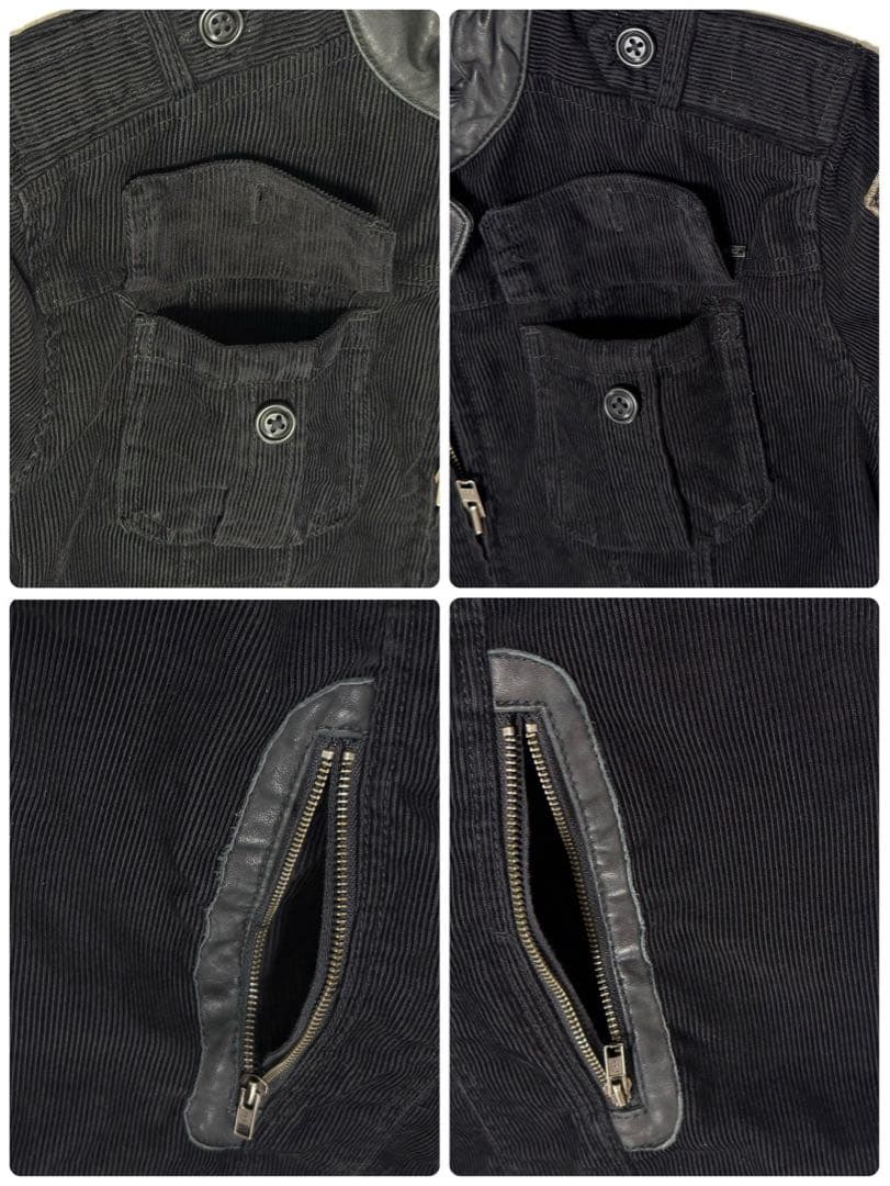 【美品】 DIESEL コーデュロイ × 本革 レザー 切替ジャケット 黒 M