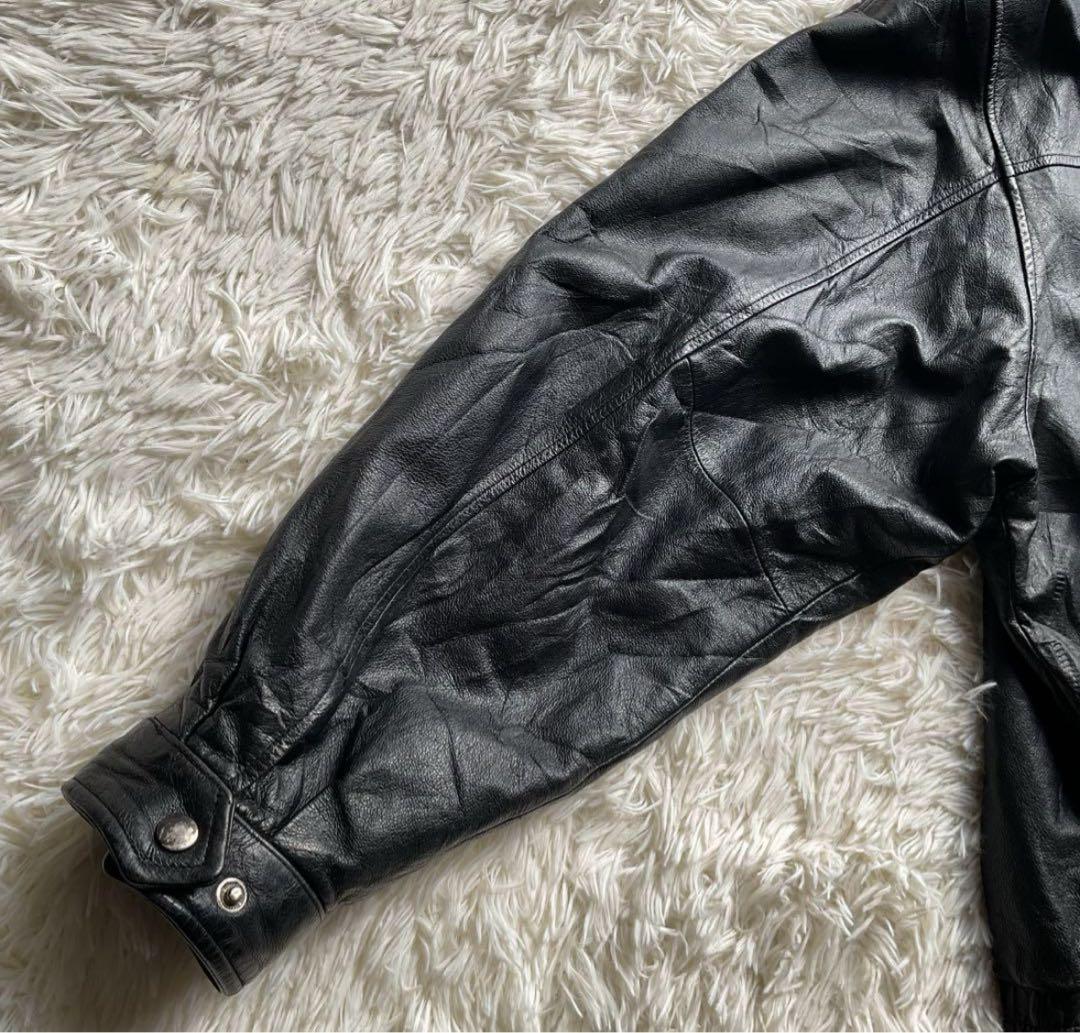 90's✨レザージャケット　ボンバー　本革　オーバーサイズ　XL 黒　キムタク
