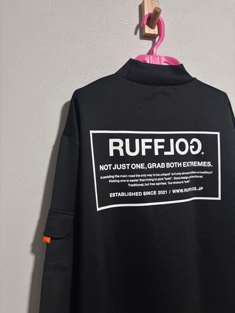 ラフロッグ　バックフレームロゴモックネックシャツ　黒XL