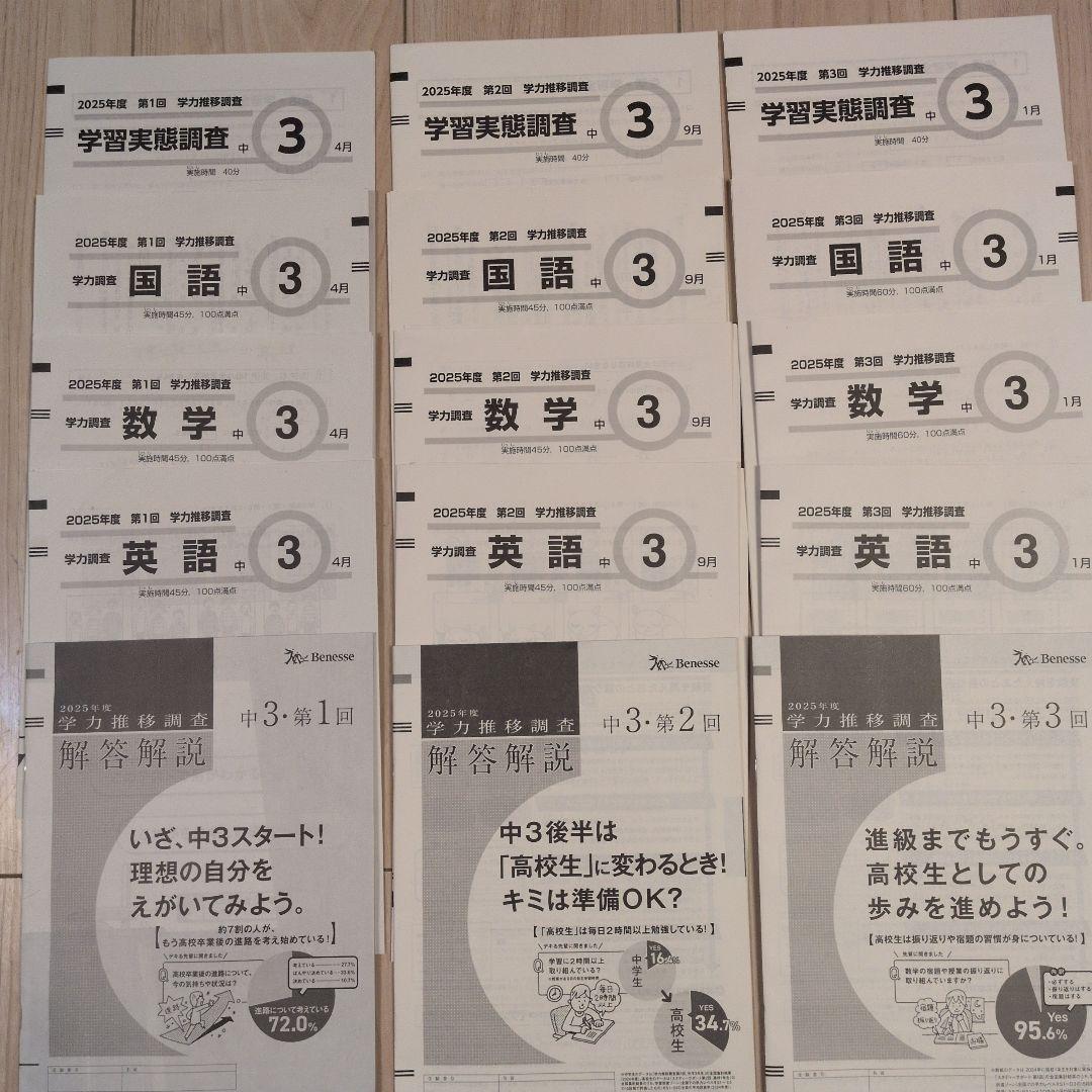 学力推移調査 2025年度 中3 第1回〜第3回