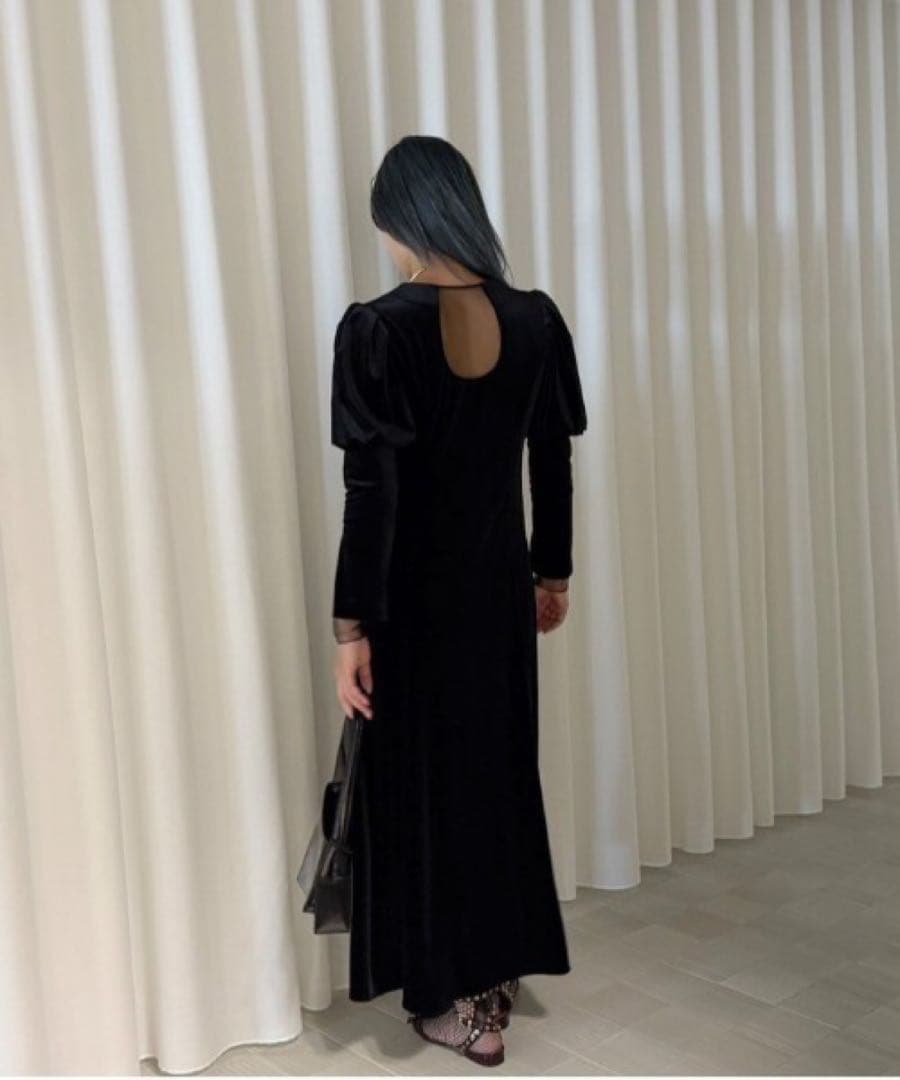 Ameri VELOUR PUFF SLEEVE DRESS ボルドー Sサイズ