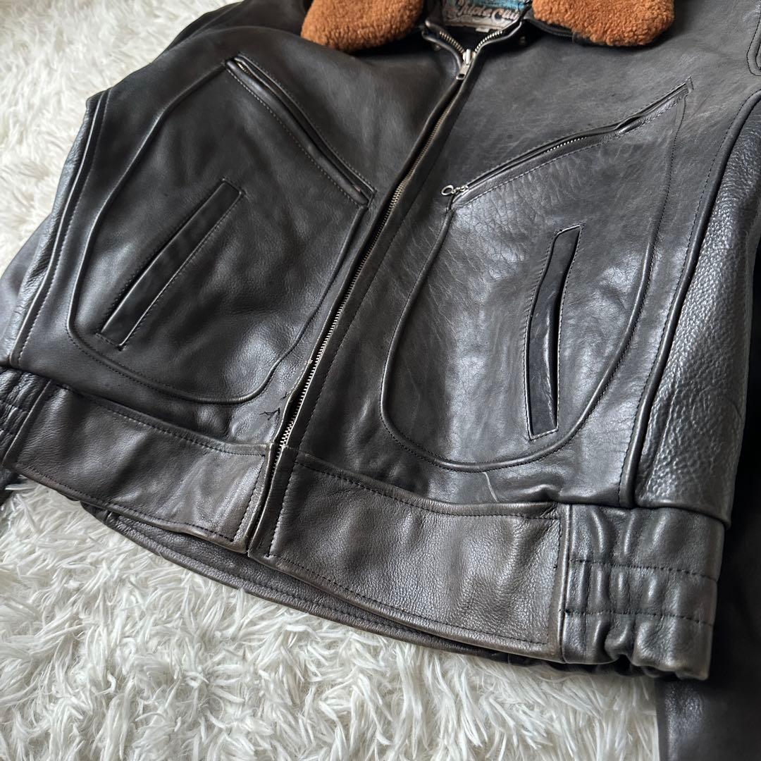 Shingle Creek レザージャケット ボア襟 XL 黒 エポレット 本革