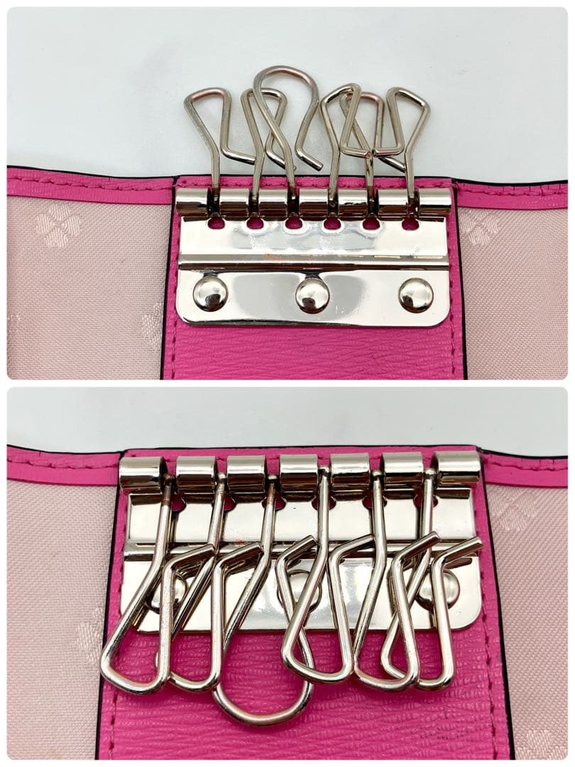 62【極美品/現行】kate spade 6連キーケース p本革ブラック 水玉