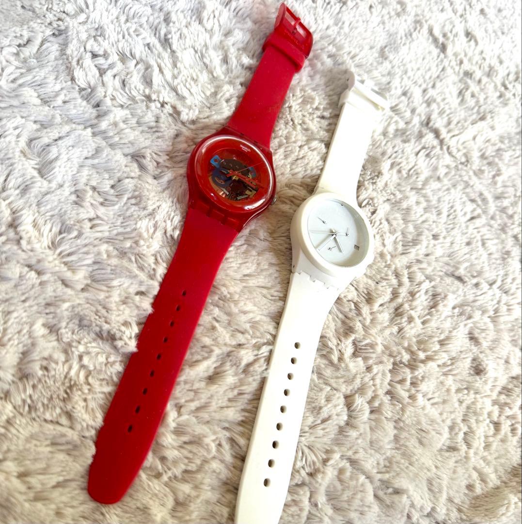 swatch 腕時計 2点セット　シリコン　スケルトン　クリア　赤　白