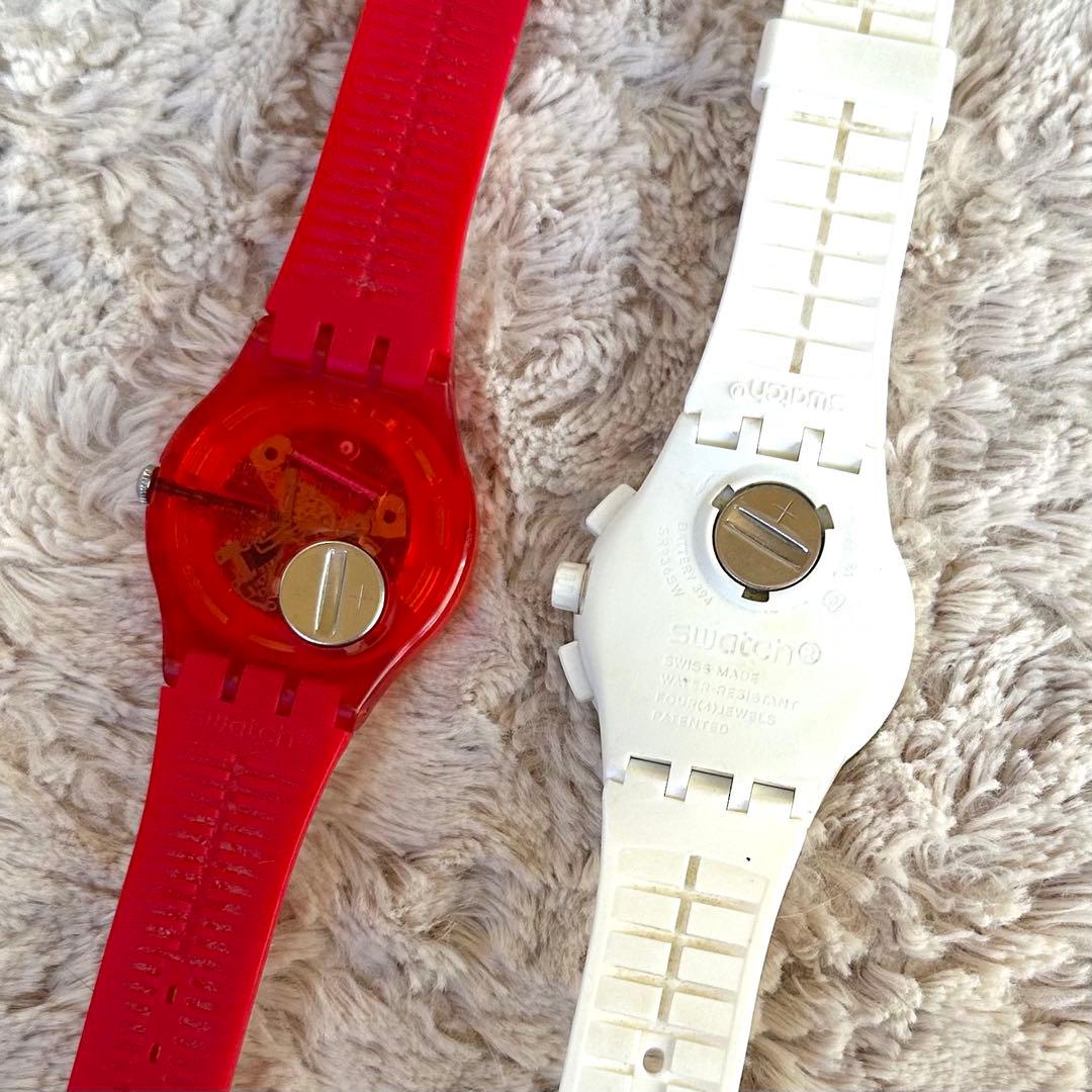 swatch 腕時計 2点セット　シリコン　スケルトン　クリア　赤　白