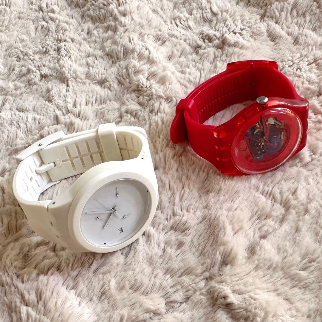 swatch 腕時計 2点セット　シリコン　スケルトン　クリア　赤　白