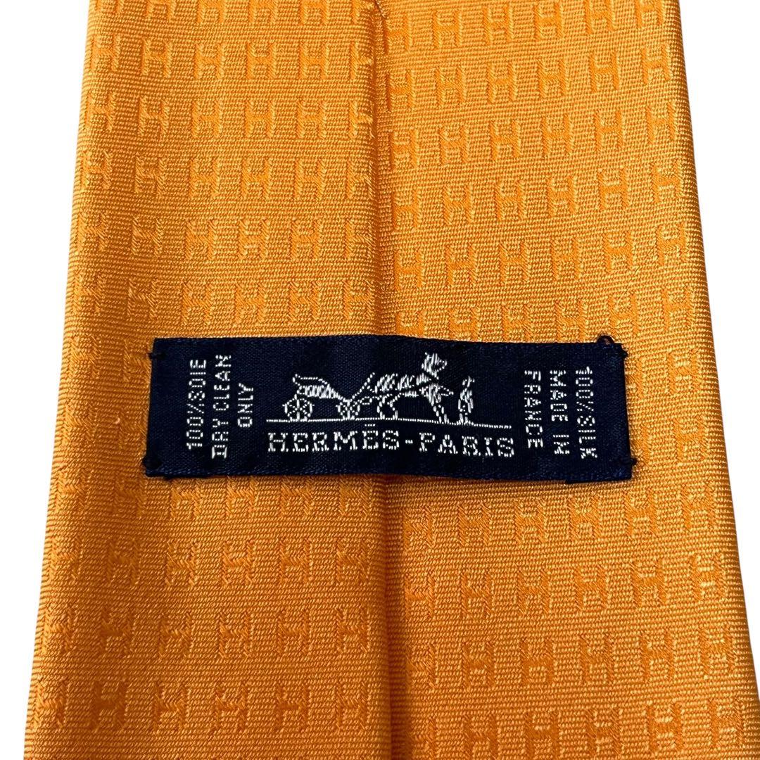 HERMES エルメス ネクタイ ファソネ オレンジ H柄 H織 ジャガード