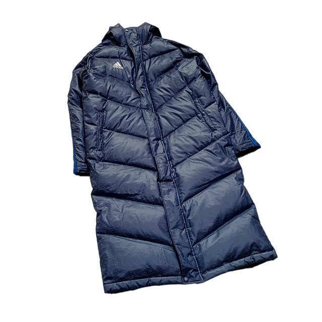 美品✨adidas ダウン ベンチコート M ネイビー 3ストライプ フェザー
