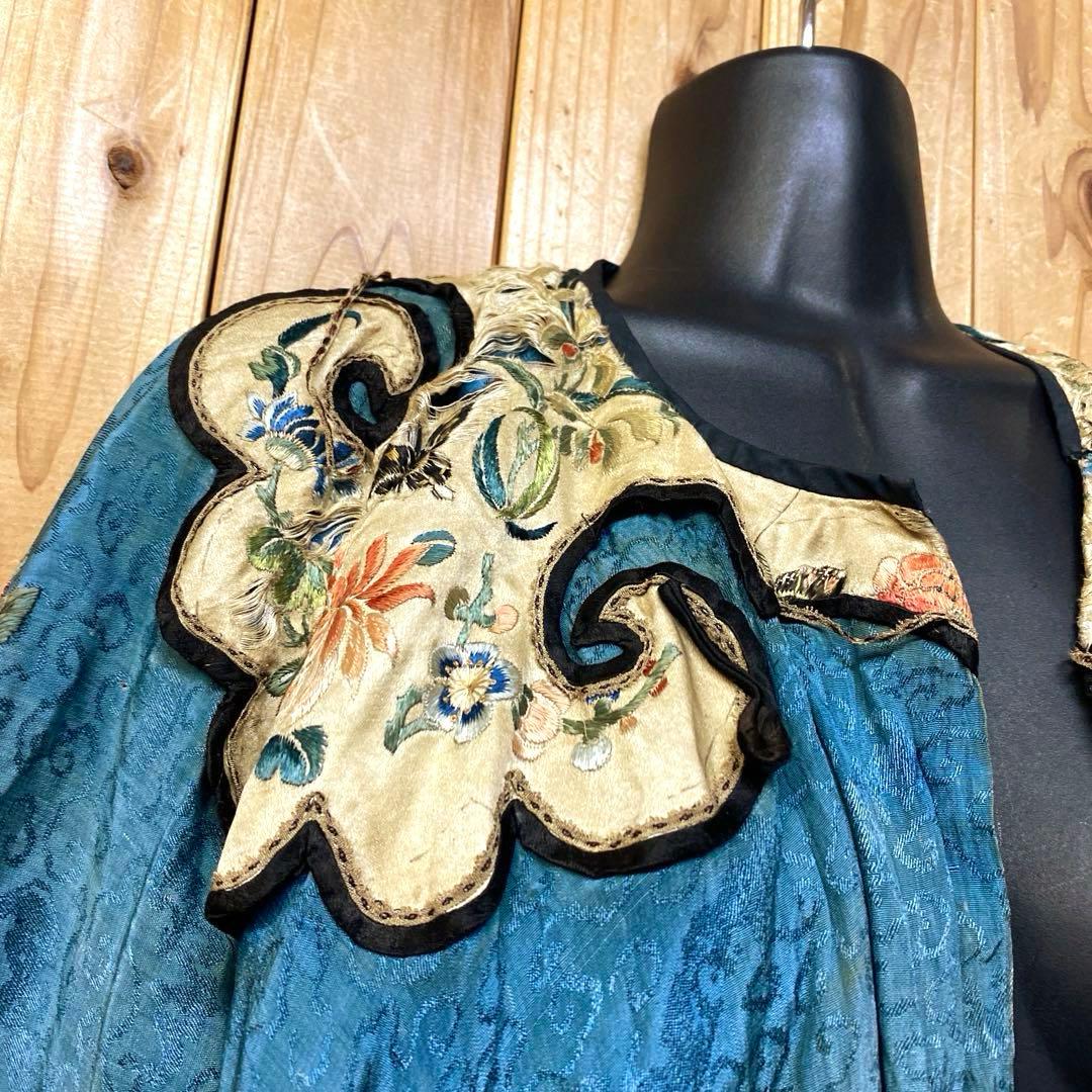 ヴィンテージ 希少 ローブ チャイナ柄 ボタニカル柄 刺繍 フリル フリーサイズ