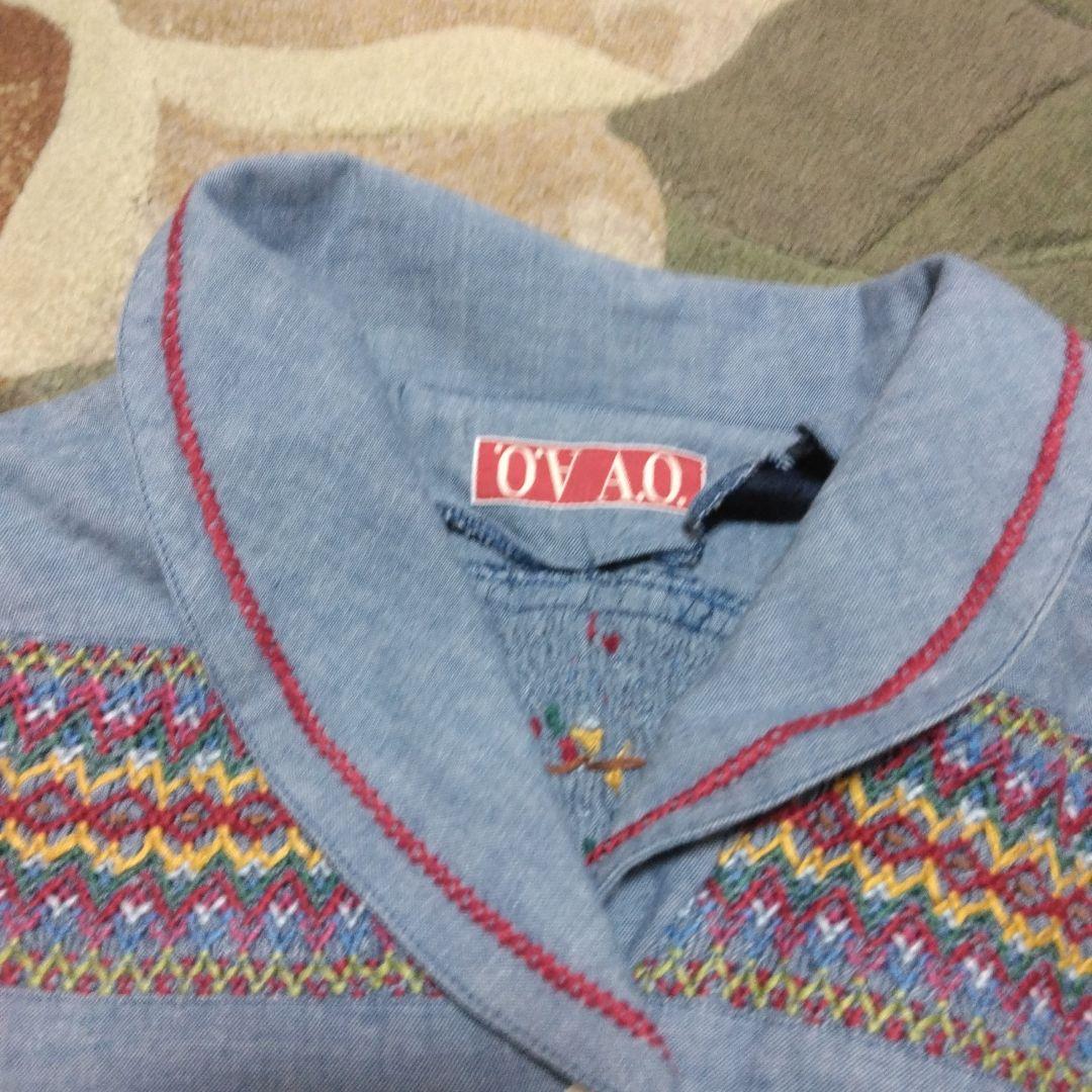 お値下　ピンクハウス系　アツキオオニシ　青色刺繍入り長袖シャツワンピース