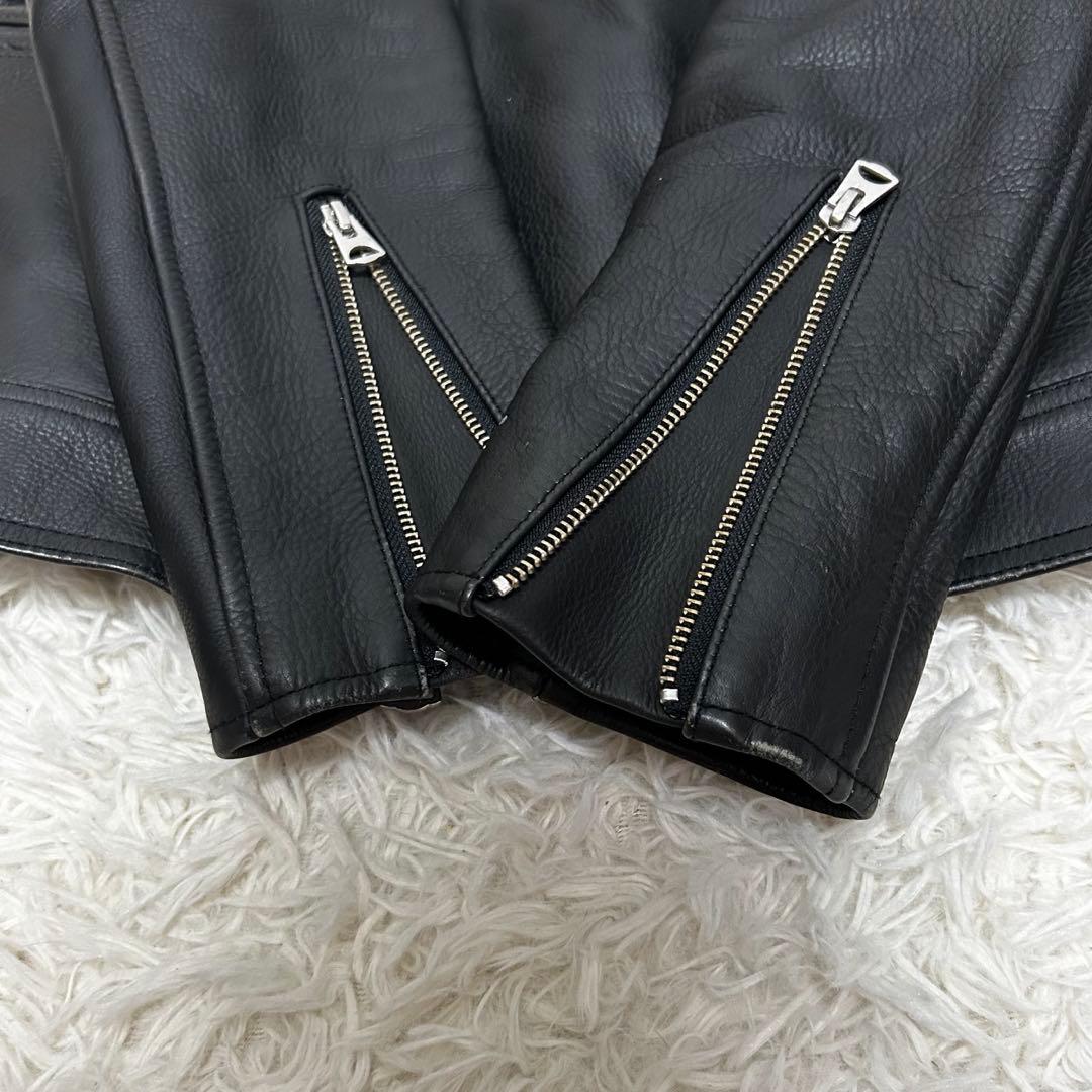 美品　UNSTUDIED ダブルレザージャケット　ブラック　牛革　3 L相当