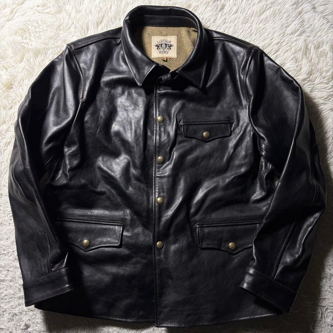 【所ジョージ着用】LEATHER BOMU レザージャケット　馬革　黒　3XL