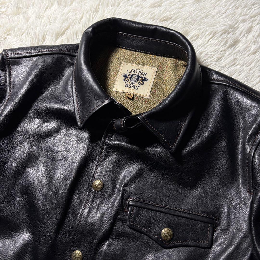 【所ジョージ着用】LEATHER BOMU レザージャケット　馬革　黒　3XL