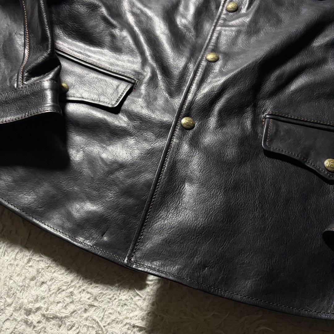 【所ジョージ着用】LEATHER BOMU レザージャケット　馬革　黒　3XL