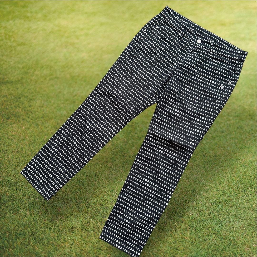 パーリーゲイツ　パンツ　総柄　黒　白　M〜L相当　コットン素材　ストレッチ　4