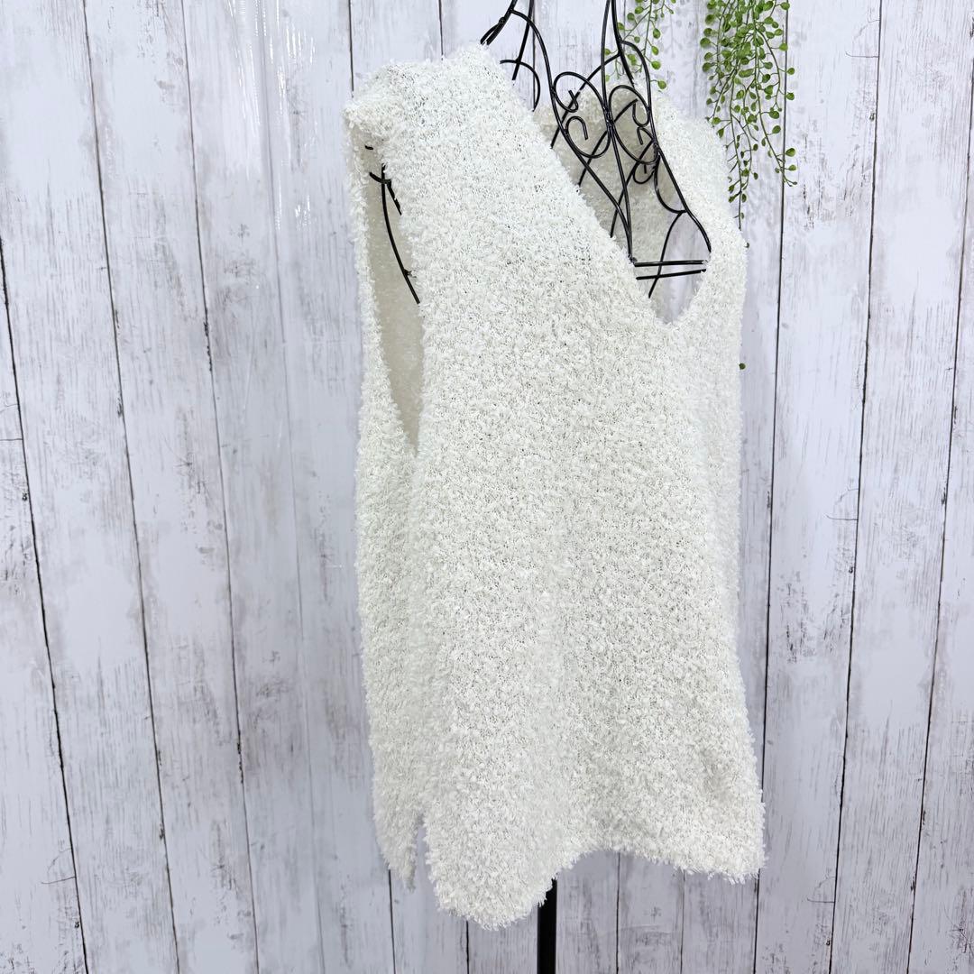 グローバルワーク ニットベスト L チュニック丈 ゆったり 春服 ホワイト
