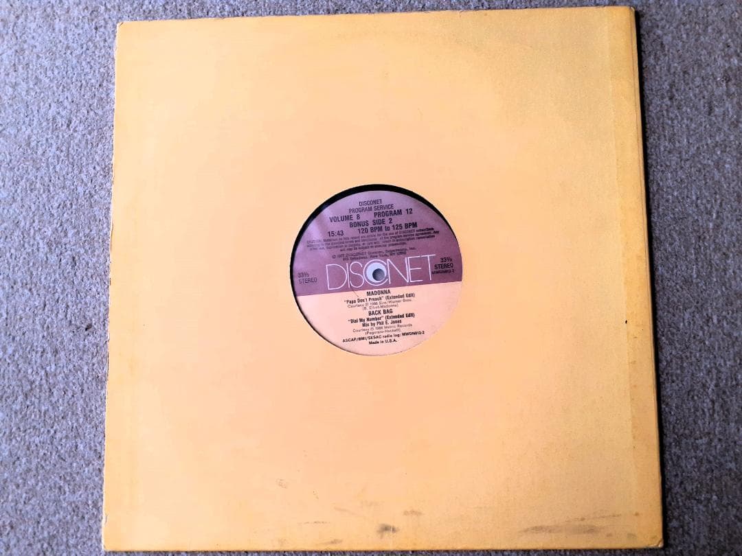 マドンナ　Papa Don't Preach　Disconet 12”　プリンス