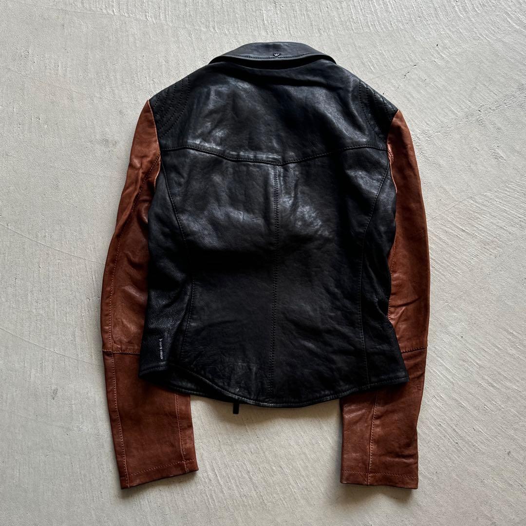 00s armani jeans leather jacket バイカラー