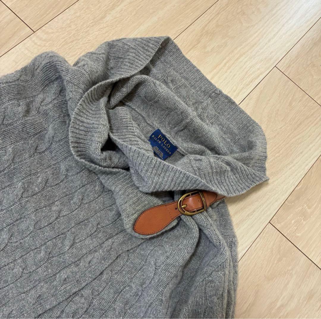 希少✨ポロラルフローレン 現行タグ ニットポンチョ カシミヤ ケーブル 牛革 M
