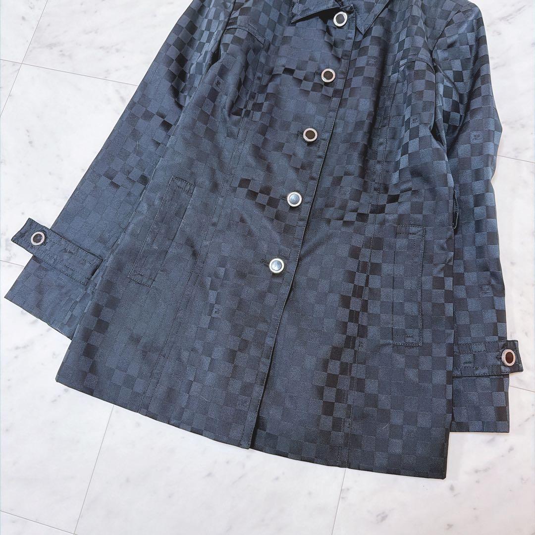 Courrèges　クレージュ　市松模様　スプリングコート　ロゴ刻印ボタン