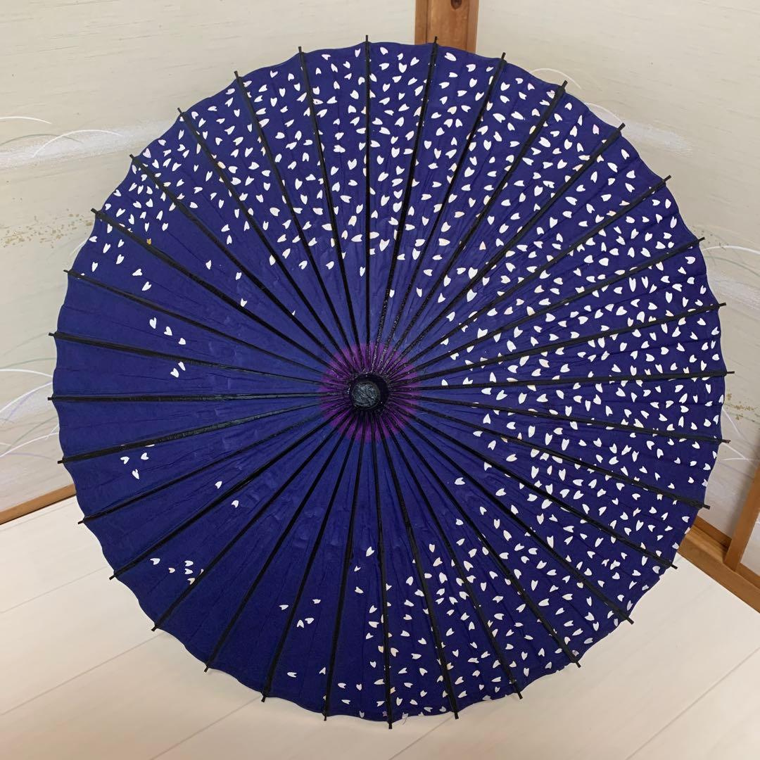 舞踊傘 濃紫　濃紺　桜吹雪　2本セット　蛇の目傘　日本舞踊　踊り　和傘　収納袋付