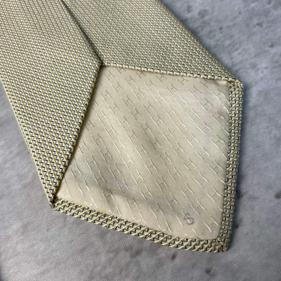 美品 HERMES エルメス ジャガード ソリッド ネクタイ アイボリー 白