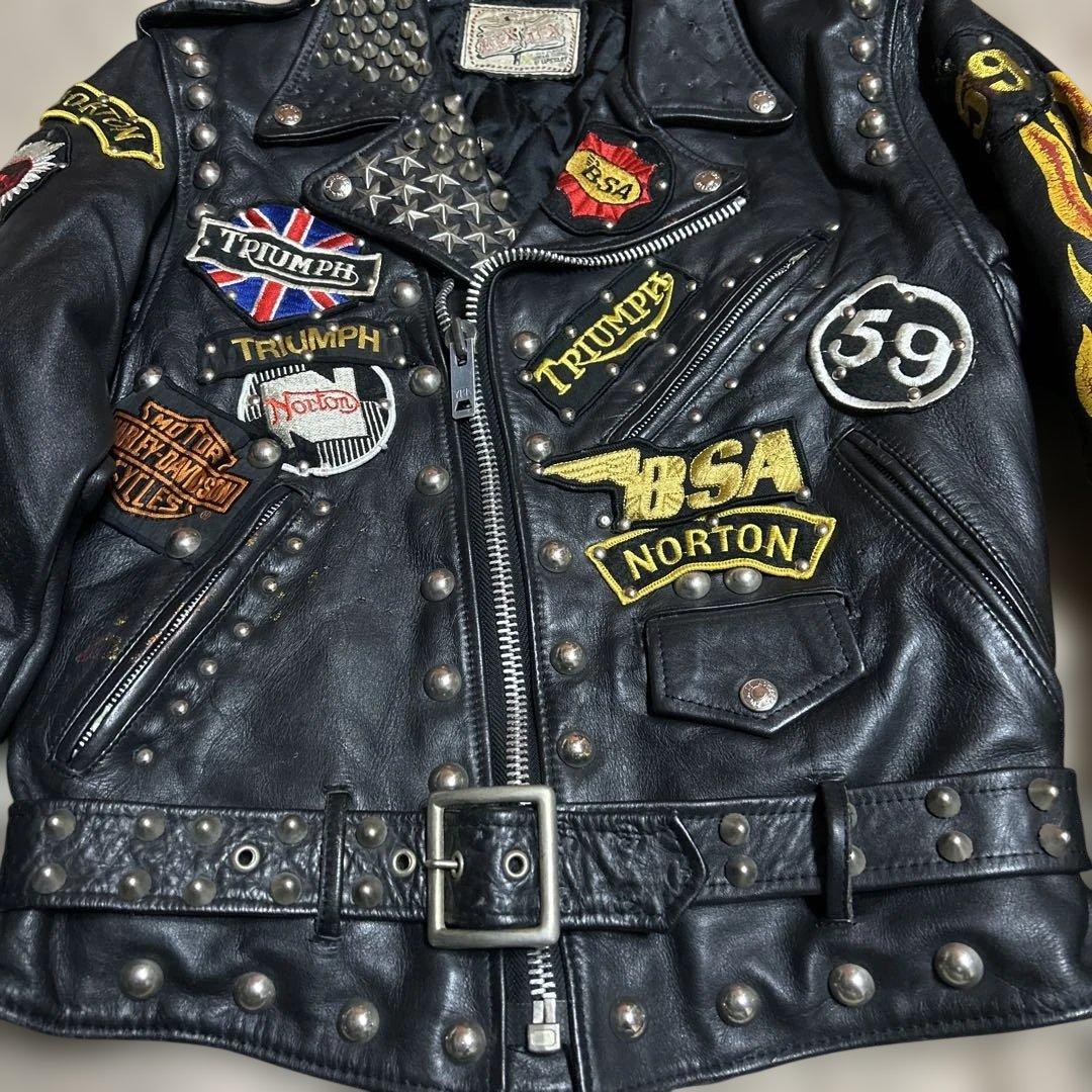 ロッカーズ仕様レザーライダース666ラロッカロカビリー クリームソーダパンク