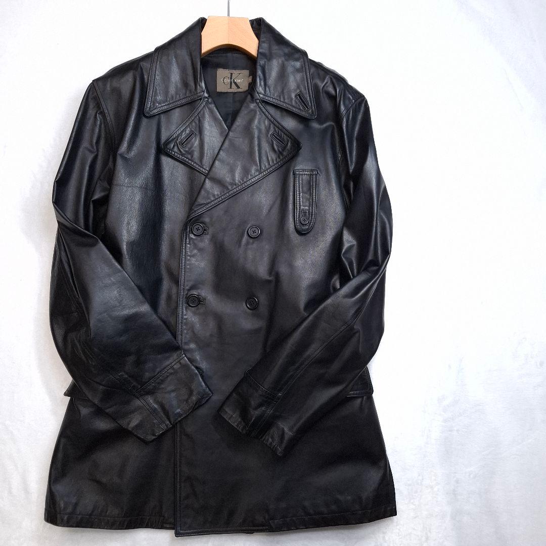 【希少/馬革】  レザーコート ジャケット 本革 黒 L