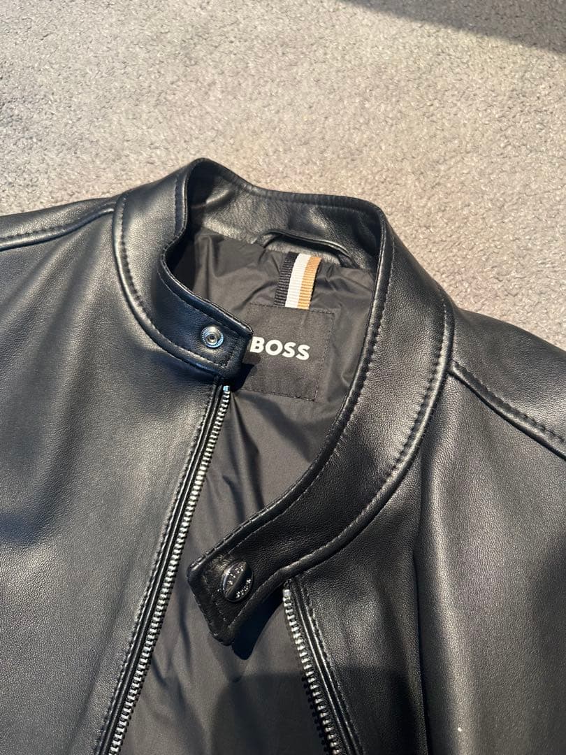 【未使用】BOSS ブラック シングルライダースジャケット