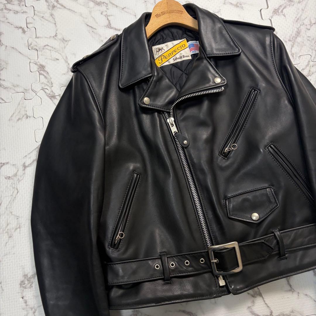 革の張り◎極美品✨schott ダブルライダース ワンスター 牛タグ 40 黒