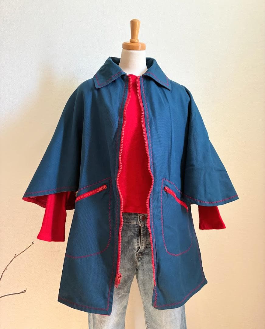 USヴィンテージ青×赤ポンチョコート/60’s/モード/oz vintage