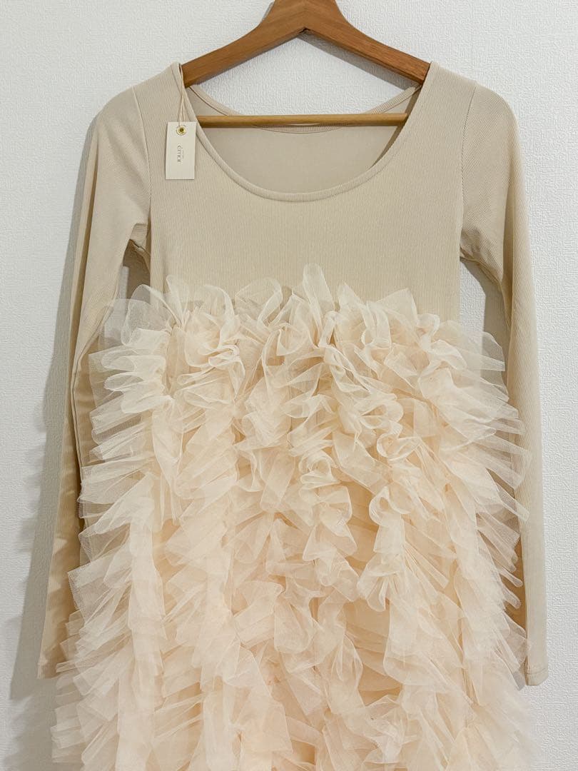 【新品】 NOTRE émor ruffle tulle dress beige