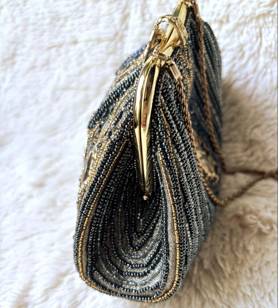 極美品　ビーズ刺繍バッグ アンティーク フォーマルバッグ　螺鈿