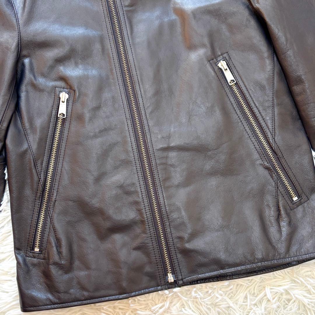 【美品】牛革カウレザー エディフィス シングルライダースジャケット 光沢ブラック