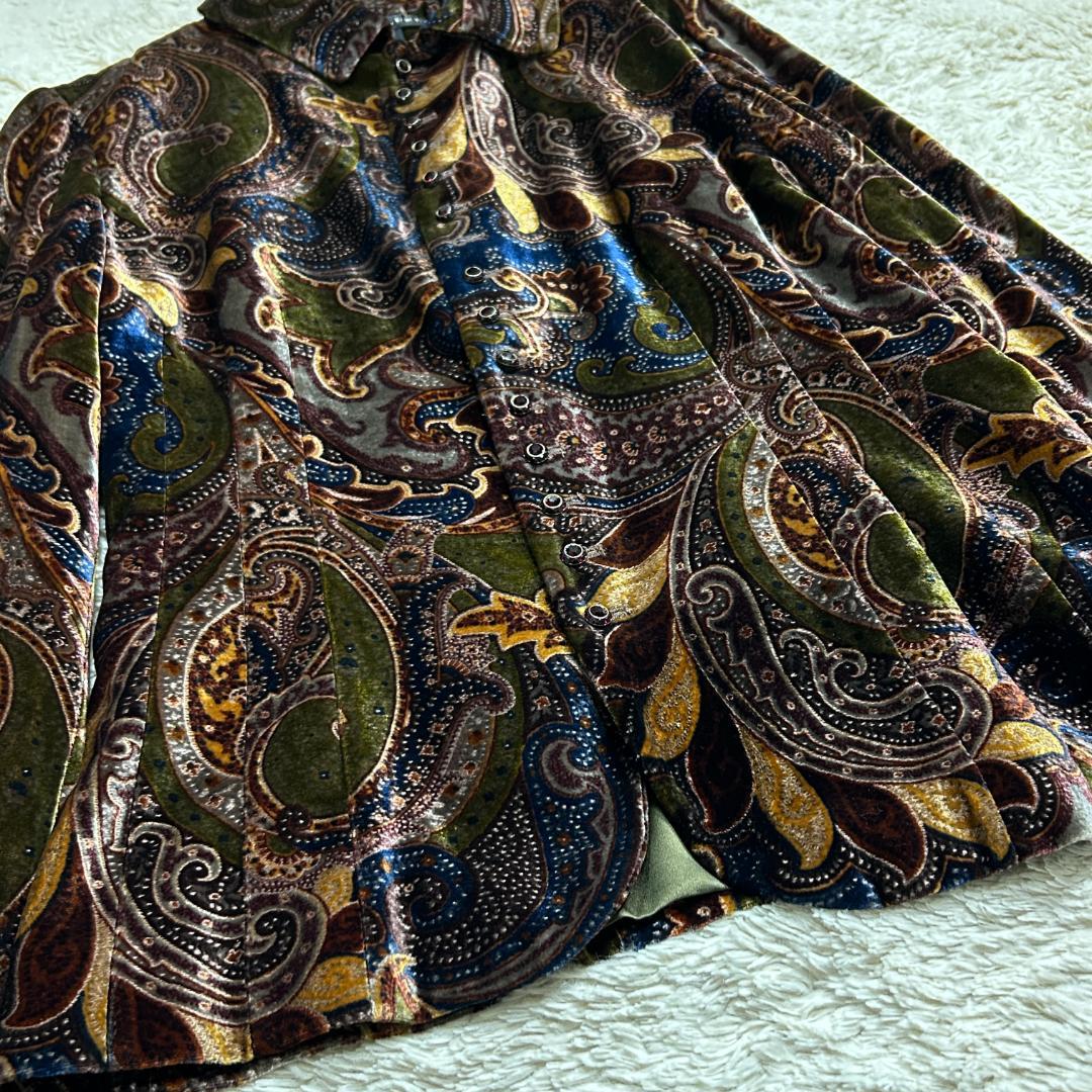 希少 美品 Ralph Lauren ペイズリー総柄 ベロア シャツジャケット