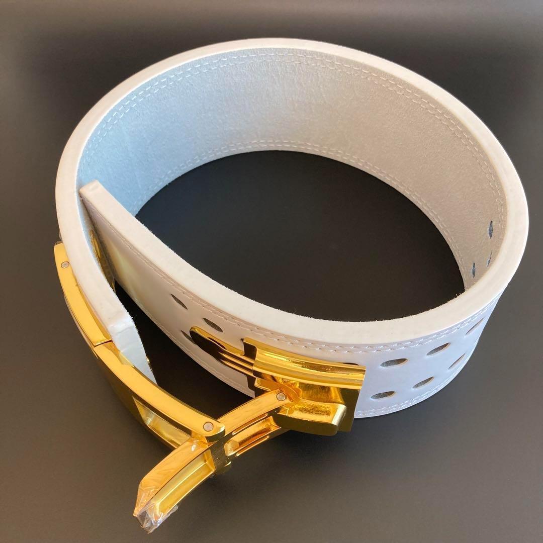 新品 パワーベルト レバーアクション Sサイズ ワンタッチ可変式　白×ゴールド