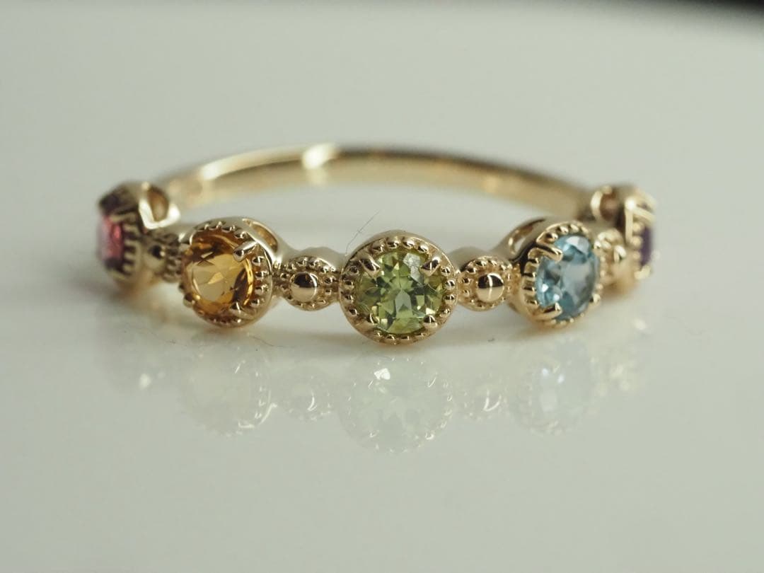 ◎クラシカルで可愛い❤︎K10YG 天然マルチストーン リング