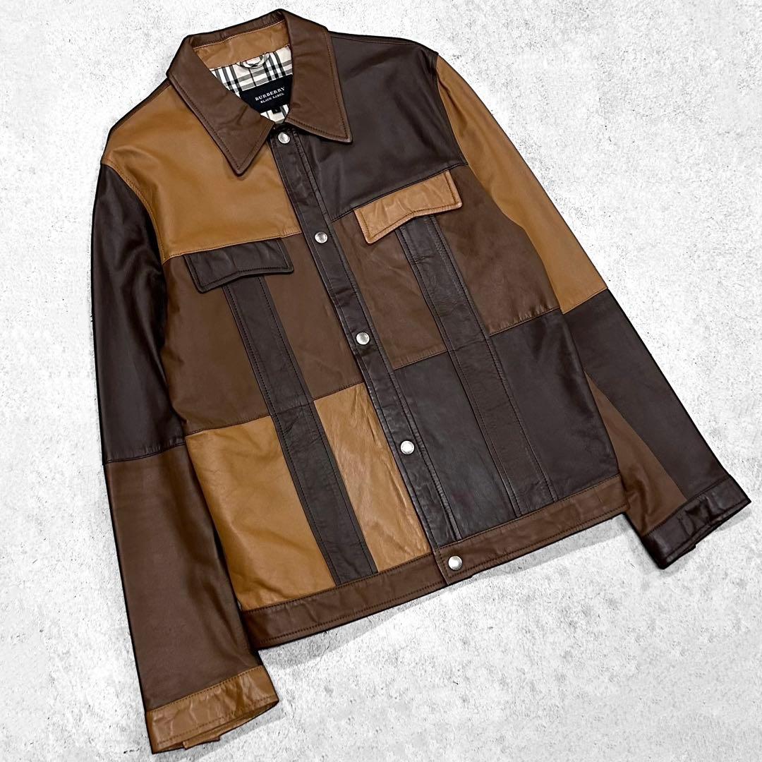 美品 BURBERRY BLACK LABEL パッチワーク レザージャケット