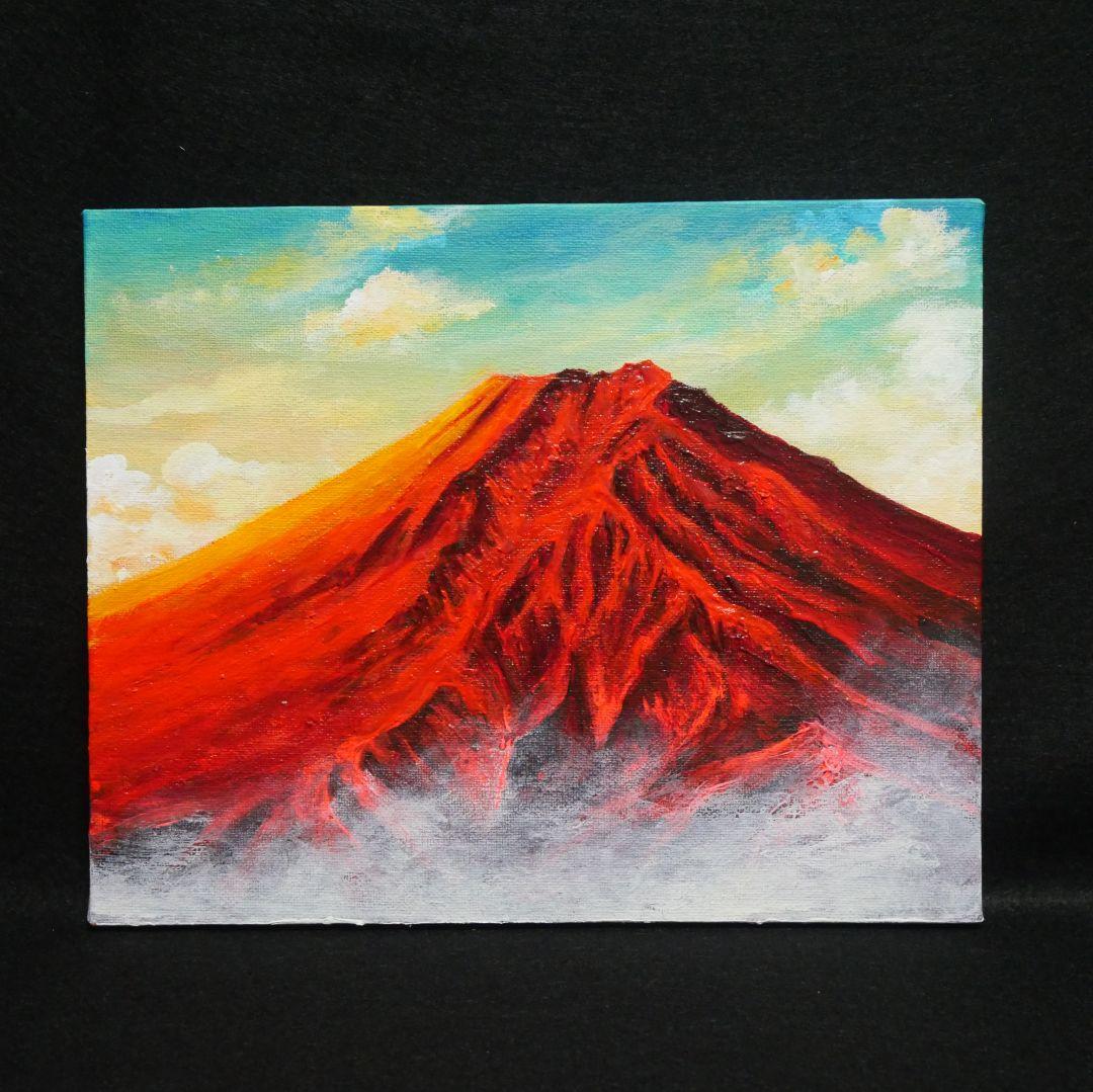 油絵 油彩 油彩画 絵 絵画 【朝焼けの紅富士】