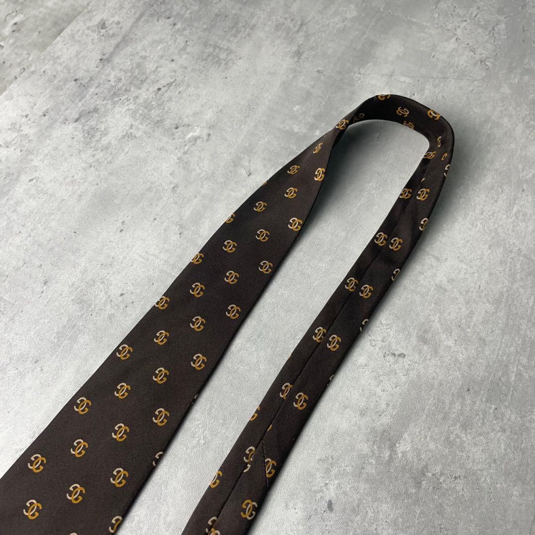 美品 GUCCI グッチ GGマーク ドット柄 ネクタイ ブラウン 茶