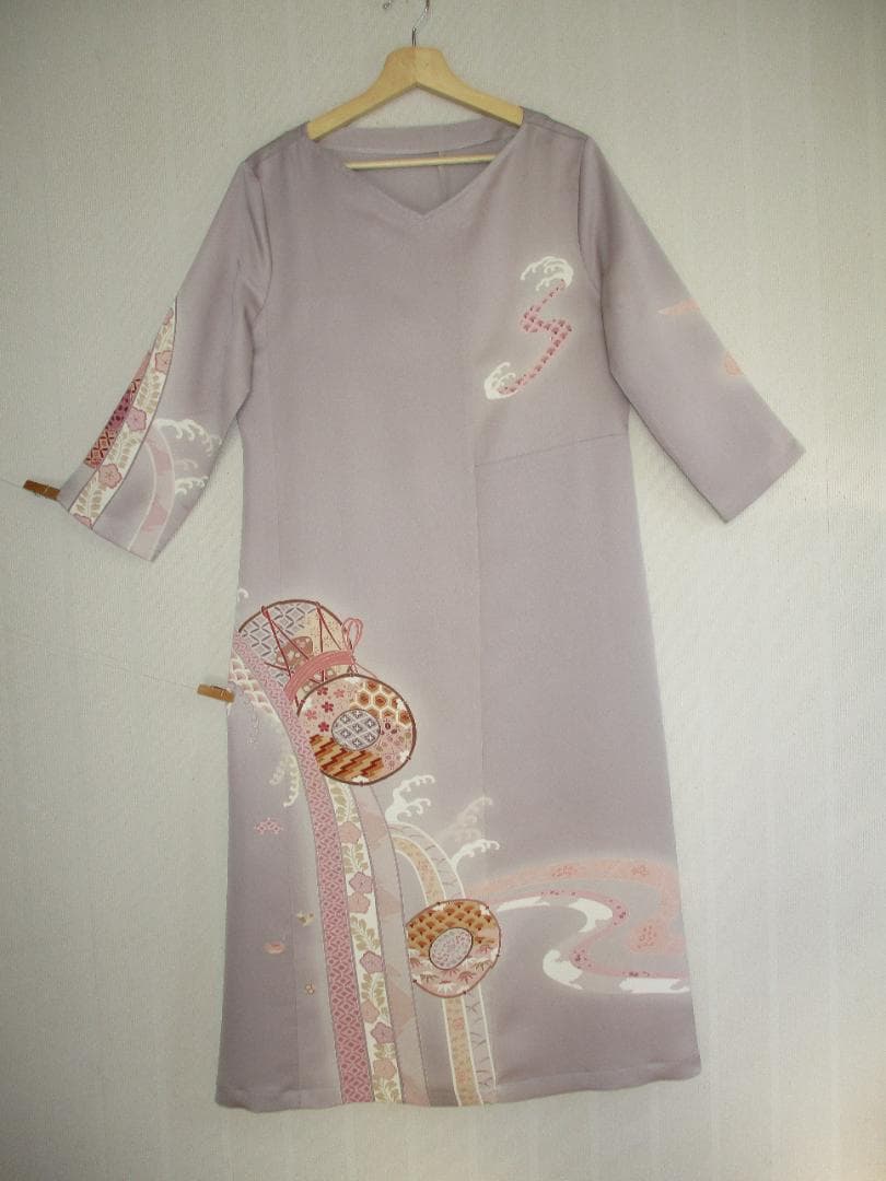 L～2Ｌサイズ　訪問着からの着物リメイクドレスです　着丈１１８cm