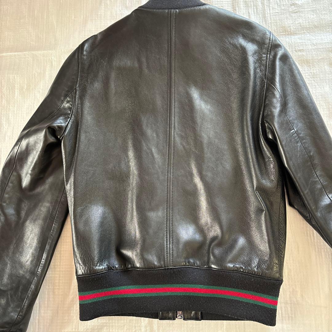 GUCCIメンズレザーブルゾンライダース　ブラック　Sサイズ