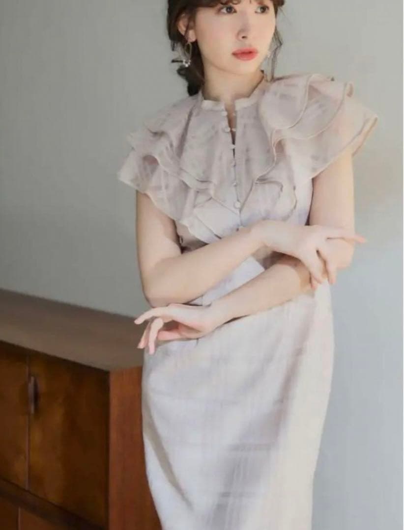 ハーリップトゥSplit Ruffled Check Organza Dress