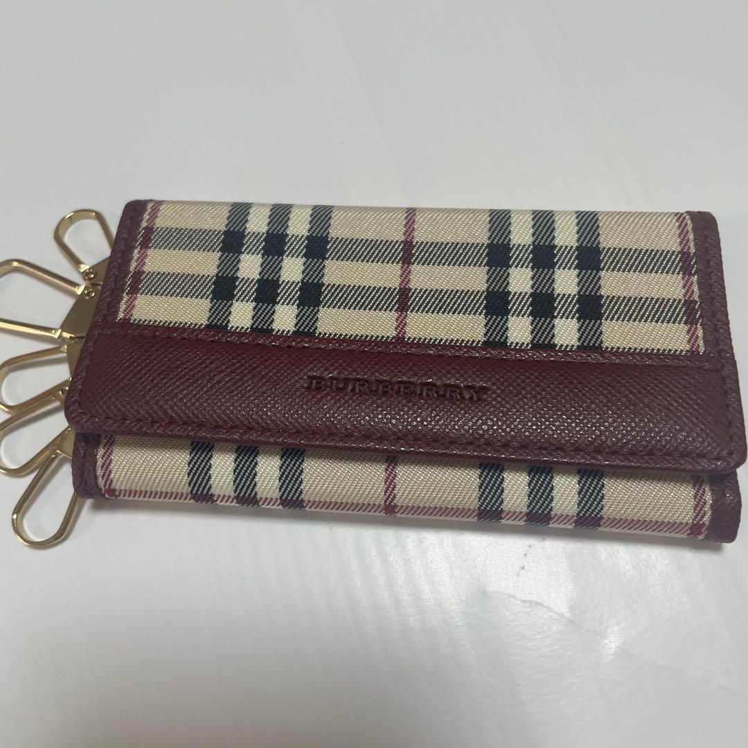 極美品　バーバリー　キーケース　ノバチェック　エンジ　5連　コンパクト